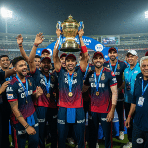 RCB TEAM  holding  trophy
