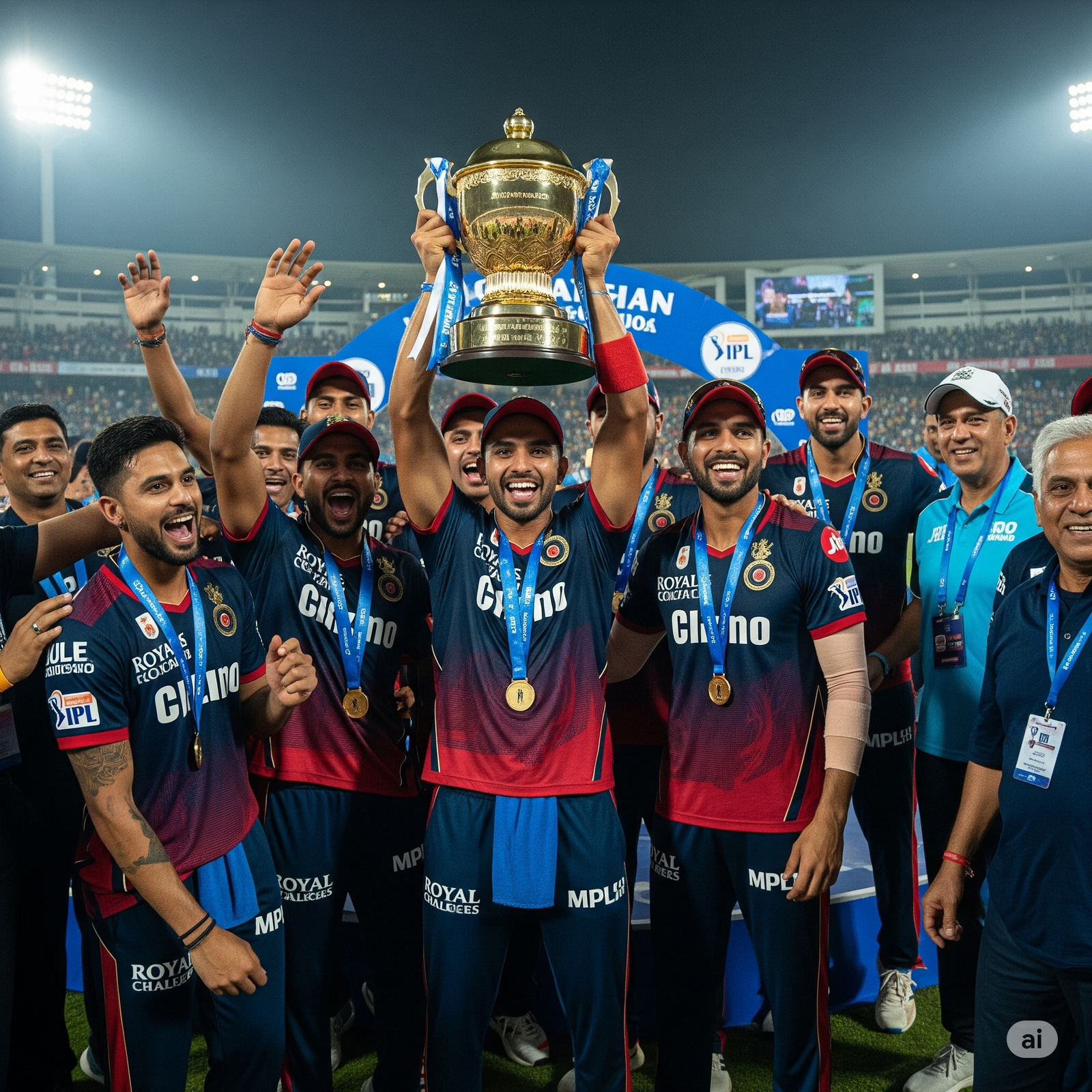 RCB ने जीता IPL 2025 ट्रॉफी: 17 साल का सपना पूरा, जश्न में डूबा बैंगलोर और पूरा देश RCB TEAM holding trophy